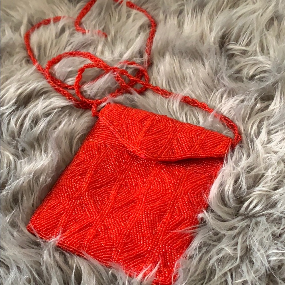 Vintage Red Beaded Crossbody / Satchel